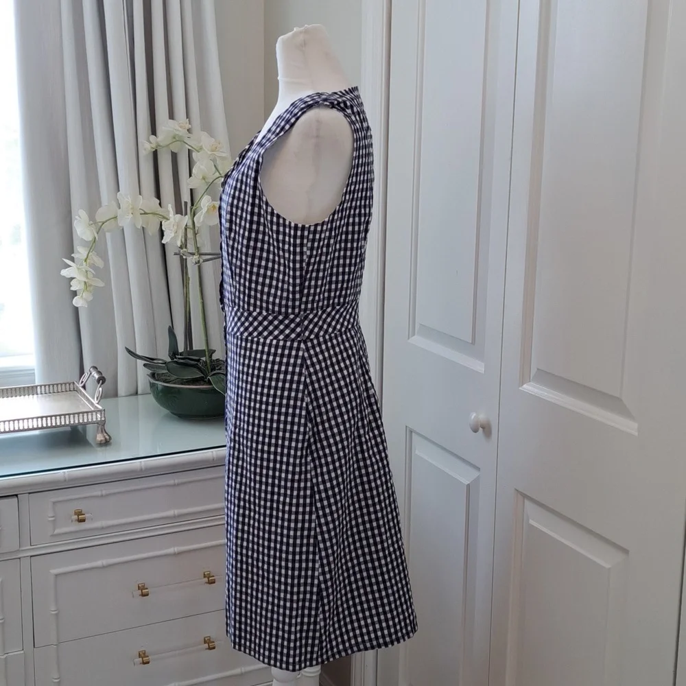 NWT J.Crew Factory Womens Navy/White Gingham Check‎ Seersucker Dress 8